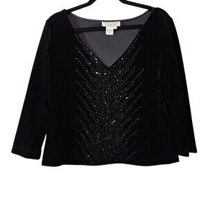 Adrianna Papell Evening Essentials Black Velvet & Sequin Top